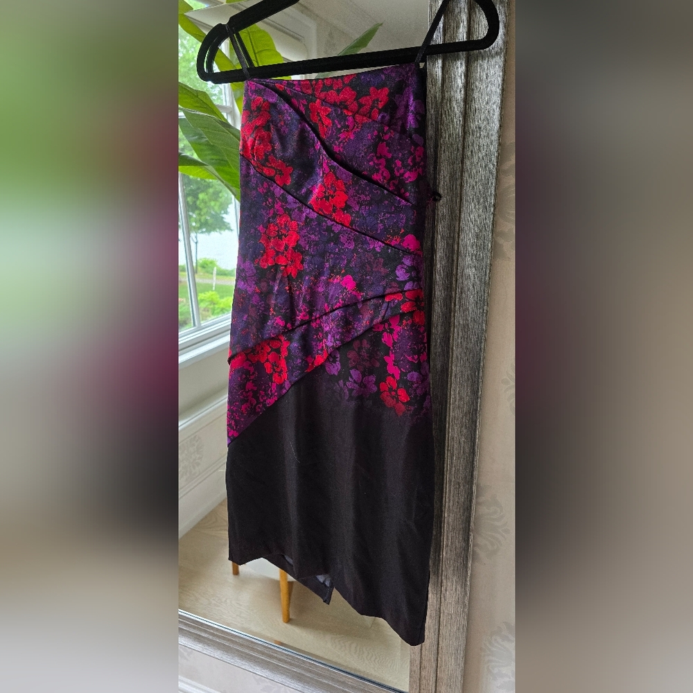 Le Chateau Black Red And Purple Flower Dress